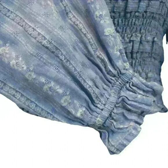 American Eagle Light Blue Floral Blouse Ruched Bodice Long Sleeves Size XS - Picture 6 of 8